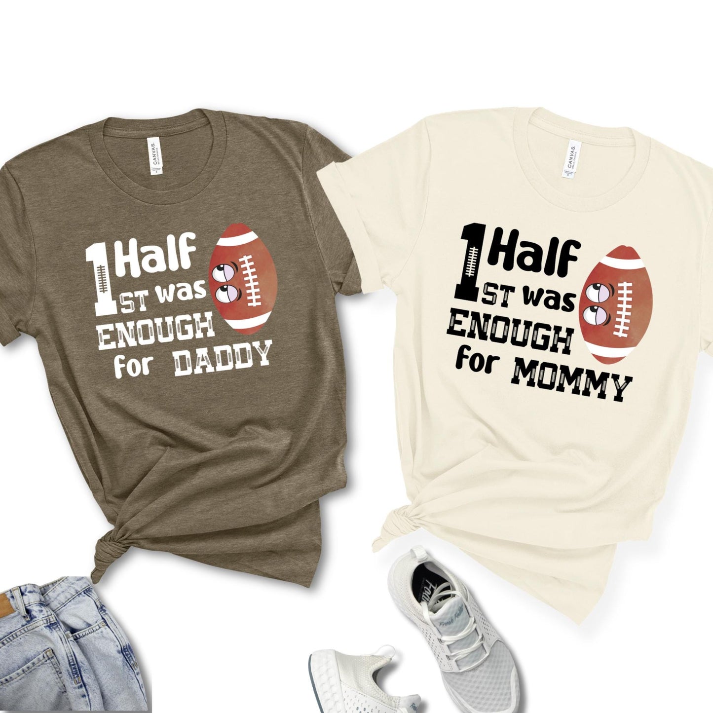 Getting Ready For 2nd Half Family Matching Shirt, 1st Year Football Tshirt | Baby Bodysuit Funny Birthday Gift