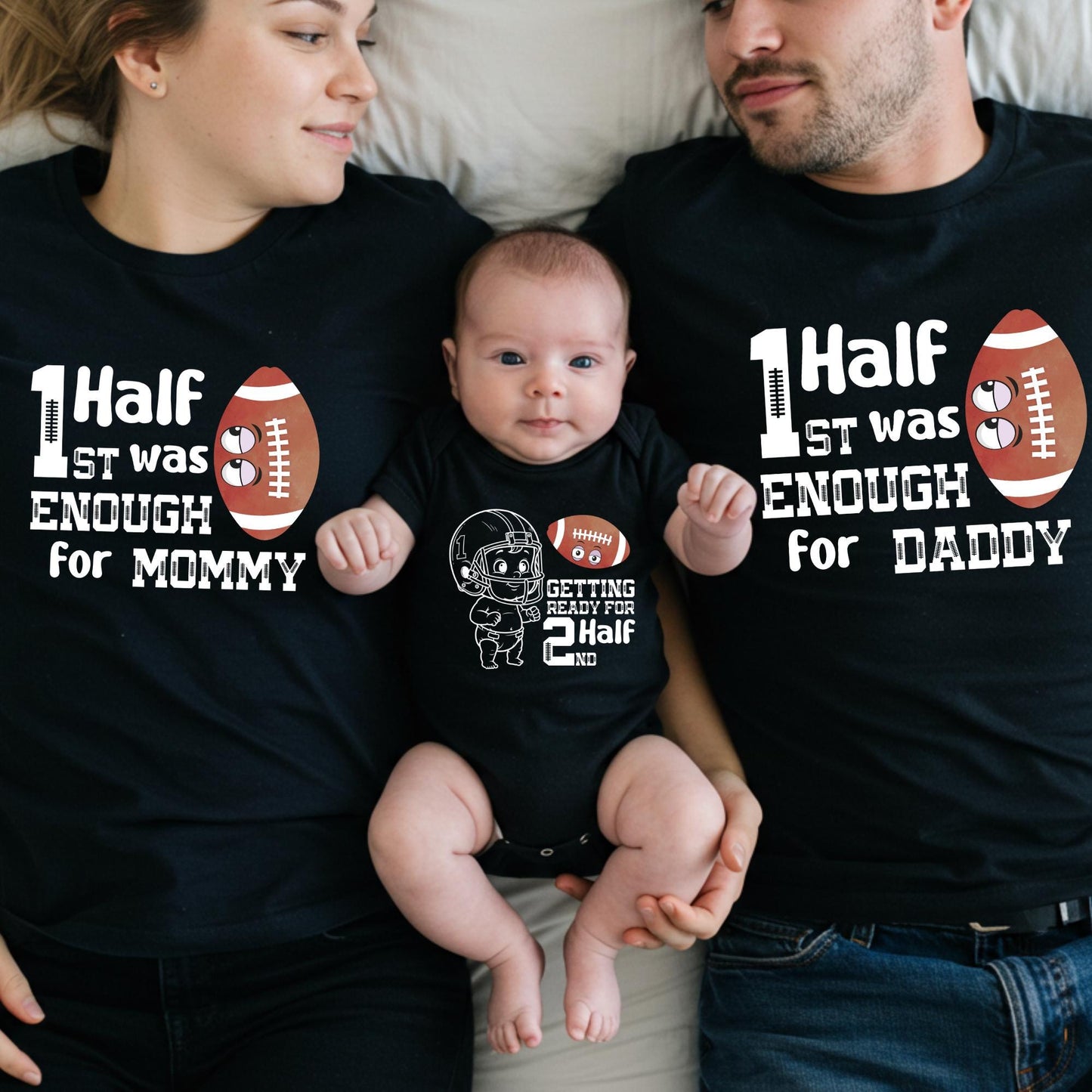 Getting Ready For 2nd Half Family Matching Shirt, 1st Year Football Tshirt | Baby Bodysuit Funny Birthday Gift