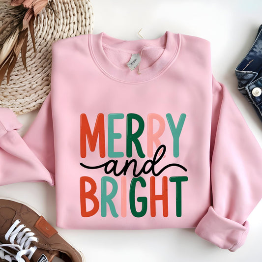 Merry and Bright Sweatshirt, Christmas Sweater, Family Xmas Sweatshirt, Merry Christmas Sweatshirt For Women
