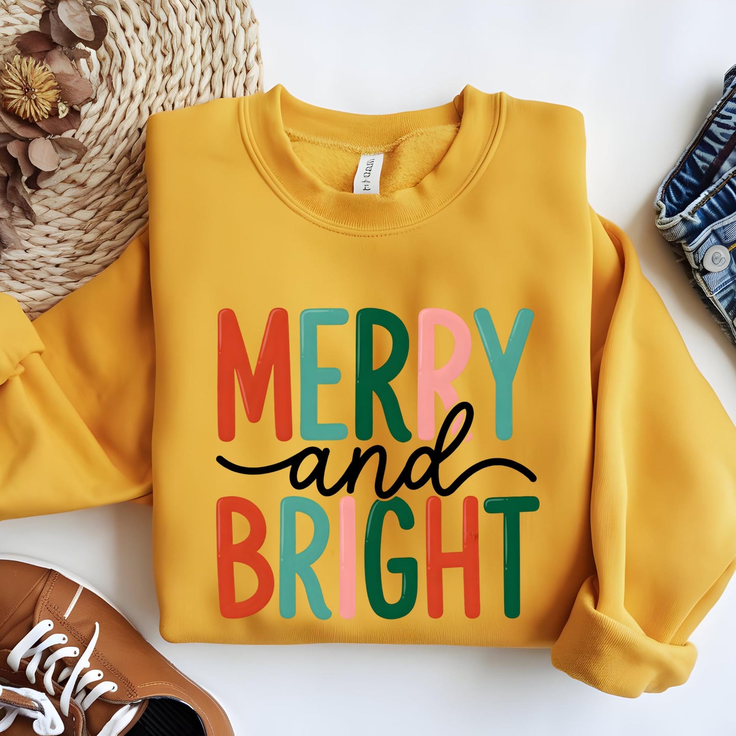 Merry and Bright Sweatshirt, Christmas Sweater, Family Xmas Sweatshirt, Merry Christmas Sweatshirt For Women
