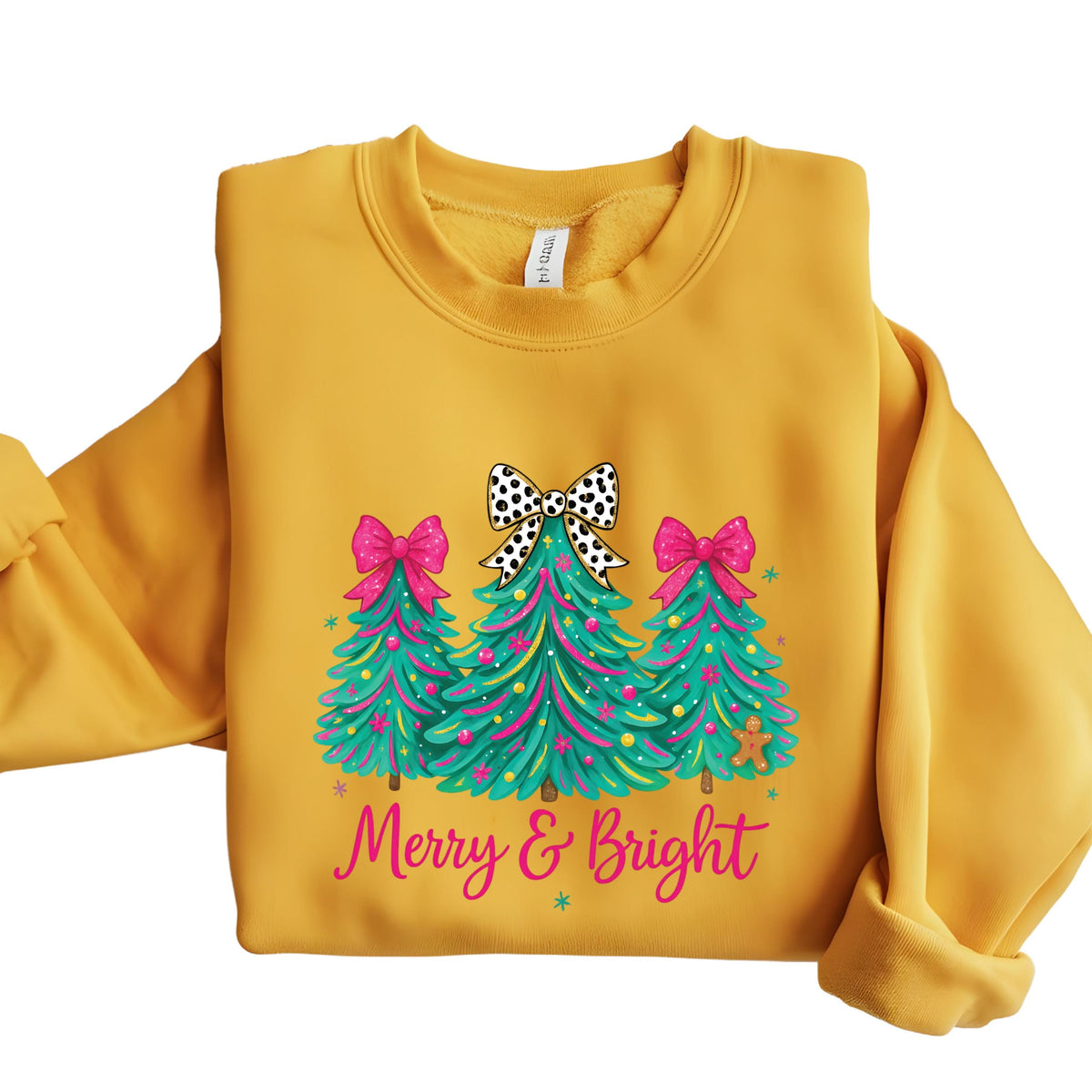 Christmas Sweatshirt Merry & Bright Tree Sweater Pink Holiday Festive Bow Lights Hoodie Jolly Tee