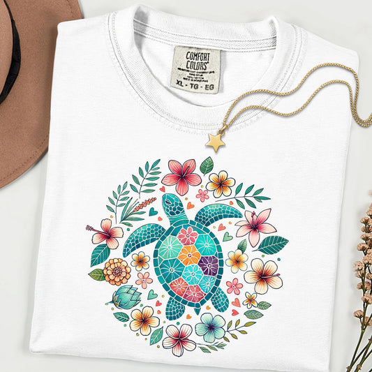 Comfort Colors® Turtle Shirt, Floral Sea Turtle Tee, Boho Nature T Shirt, Garment Dyed Tee, Ocean Lover Gift