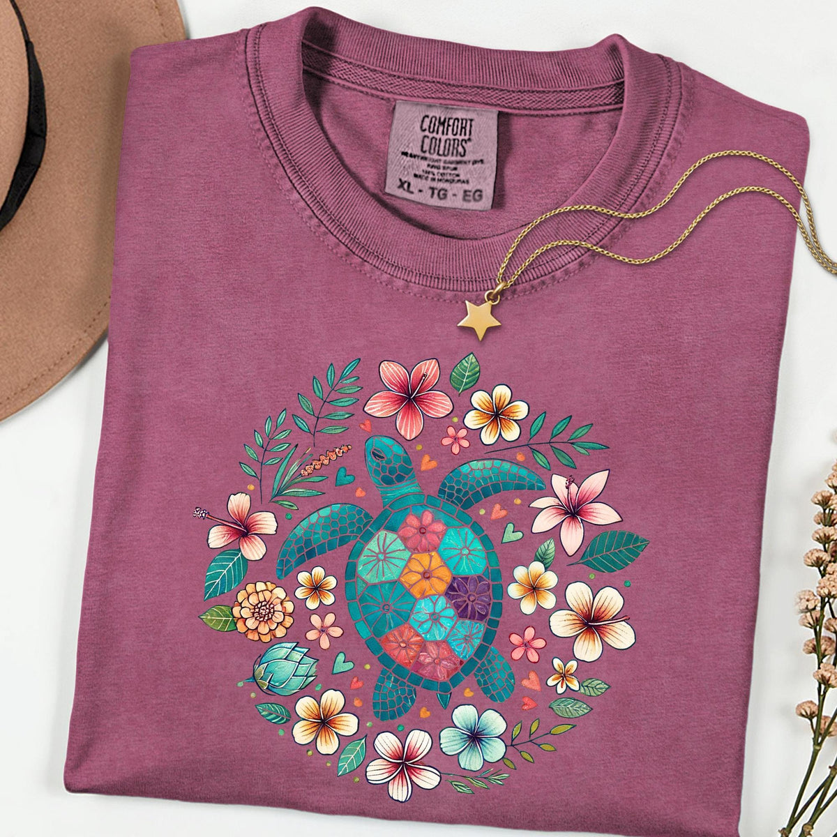 Comfort Colors® Turtle Shirt, Floral Sea Turtle Tee, Boho Nature T Shirt, Garment Dyed Tee, Ocean Lover Gift