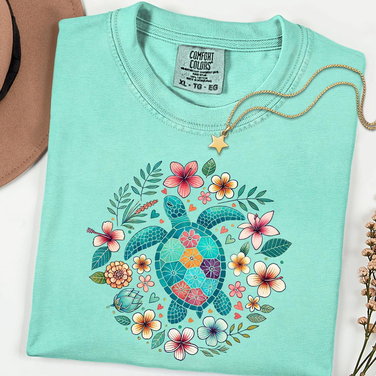 Comfort Colors® Turtle Shirt, Floral Sea Turtle Tee, Boho Nature T Shirt, Garment Dyed Tee, Ocean Lover Gift