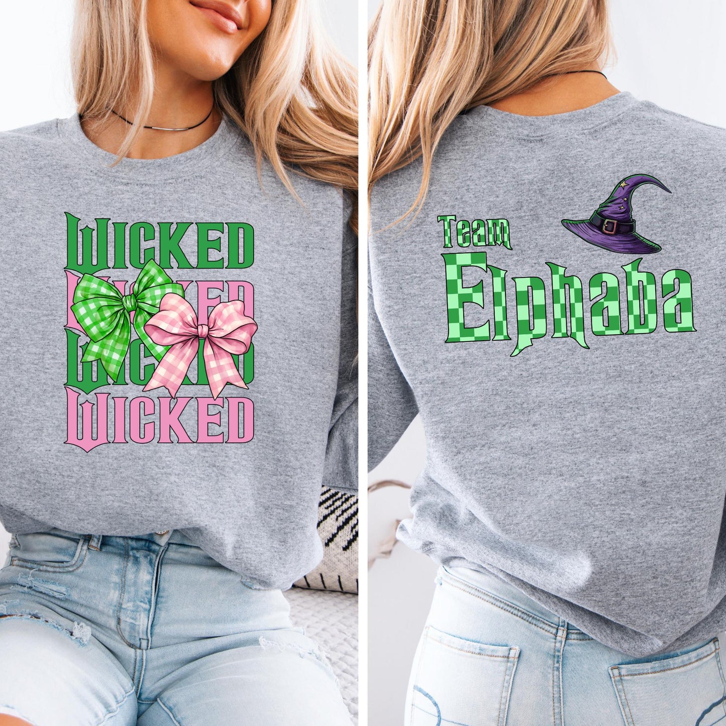 Wizard Bow Sweatshirt, For Good Wicked Sweat, Pink Green Coquette 2 Side Hoodie, Musical Movie Outfit