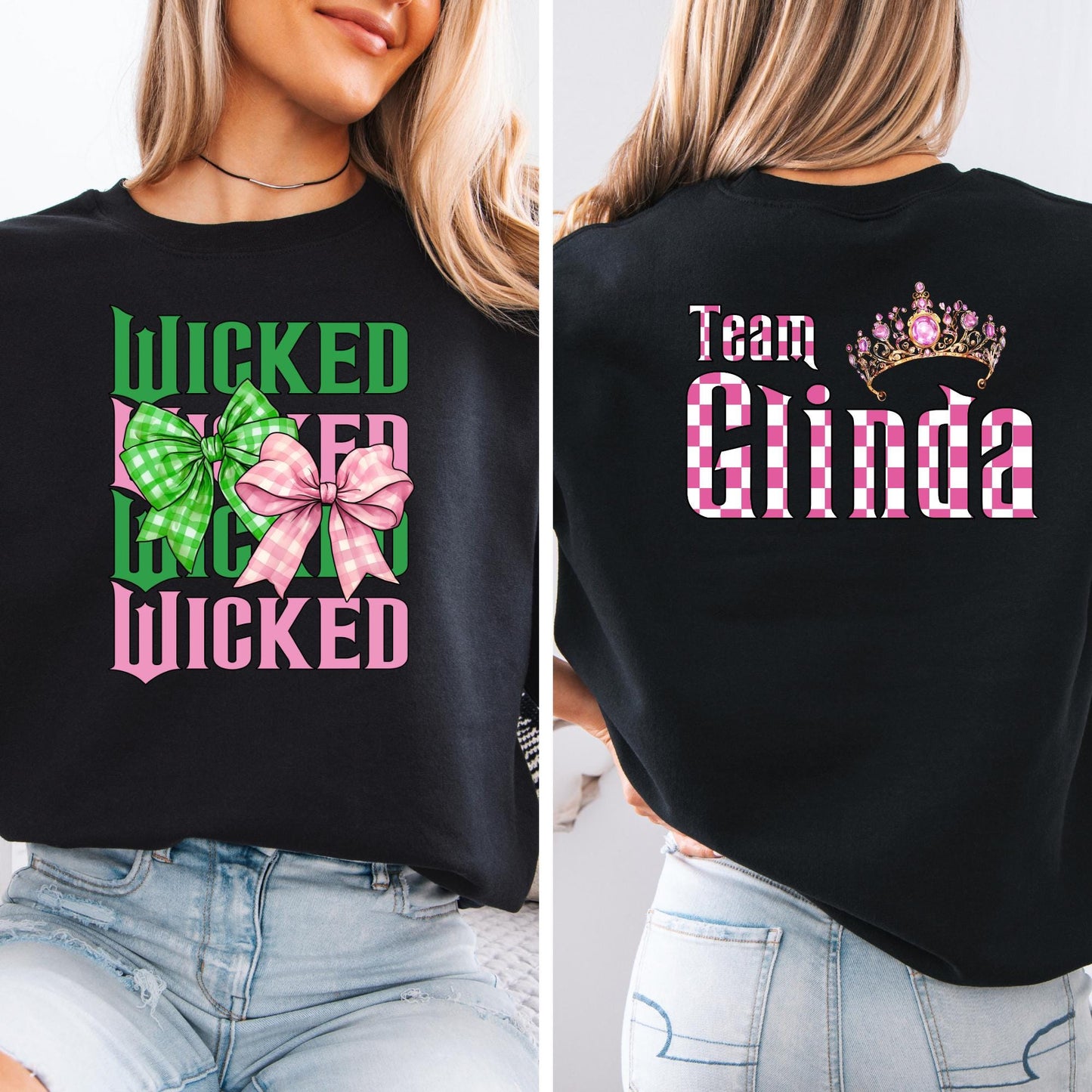 Wizard Bow Sweatshirt, For Good Wicked Sweat, Pink Green Coquette 2 Side Hoodie, Musical Movie Outfit