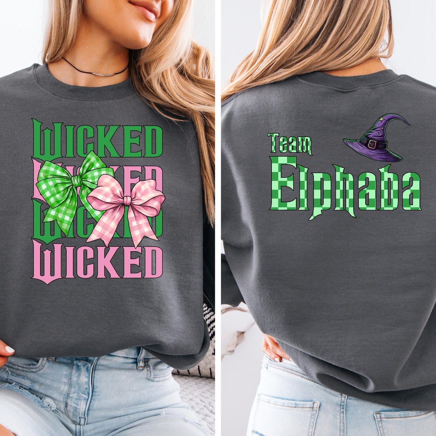 Wizard Bow Sweatshirt, For Good Wicked Sweat, Pink Green Coquette 2 Side Hoodie, Musical Movie Outfit
