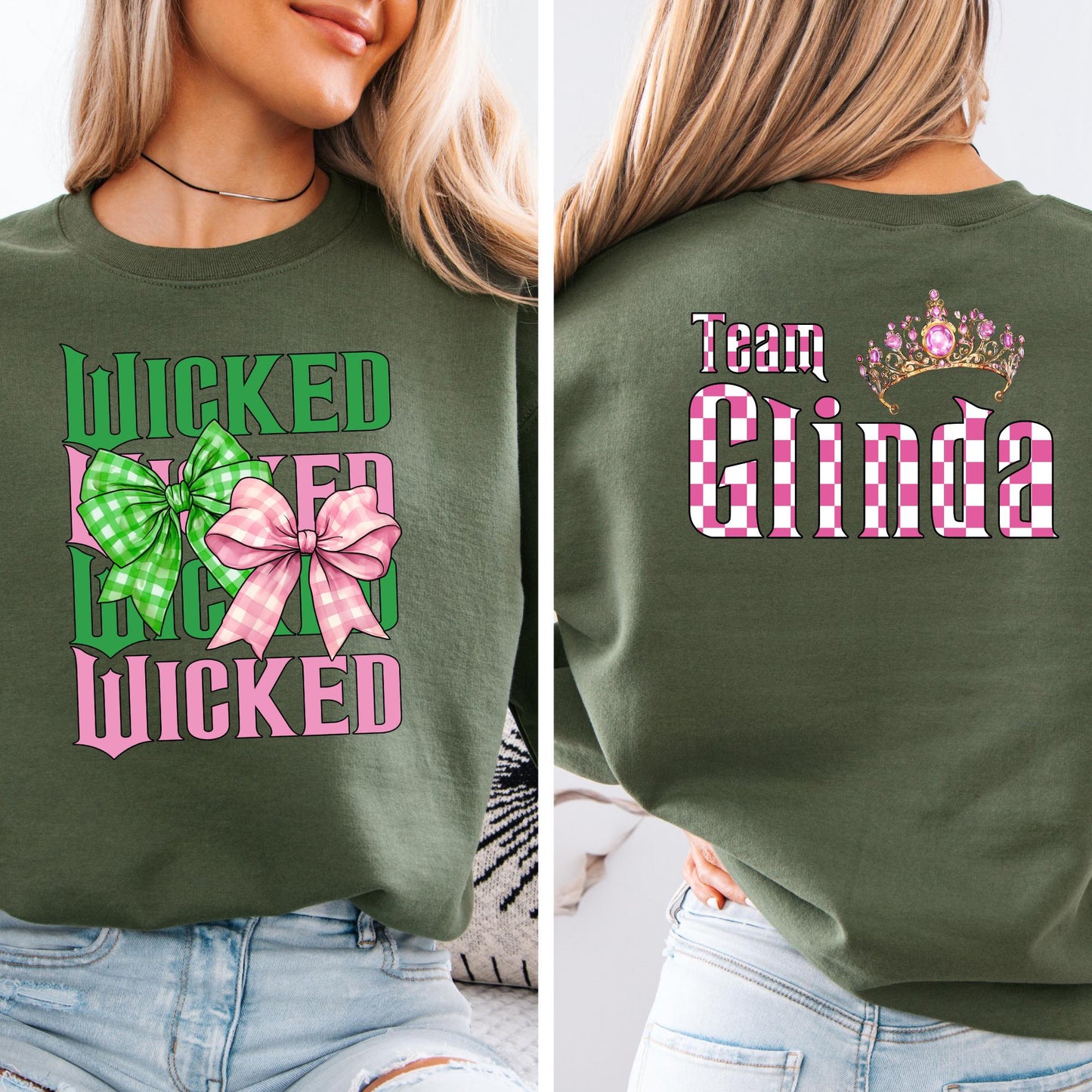 Wizard Bow Sweatshirt, For Good Wicked Sweat, Pink Green Coquette 2 Side Hoodie, Musical Movie Outfit