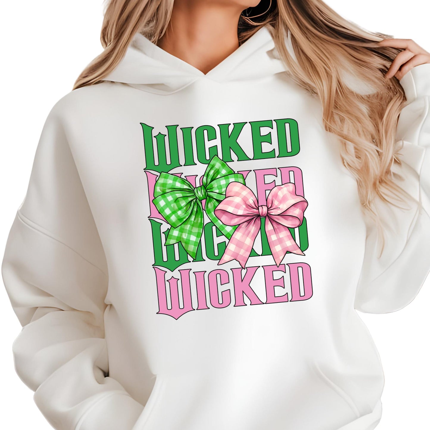 Wizard Bow Sweatshirt, For Good Wicked Sweat, Pink Green Coquette 2 Side Hoodie, Musical Movie Outfit