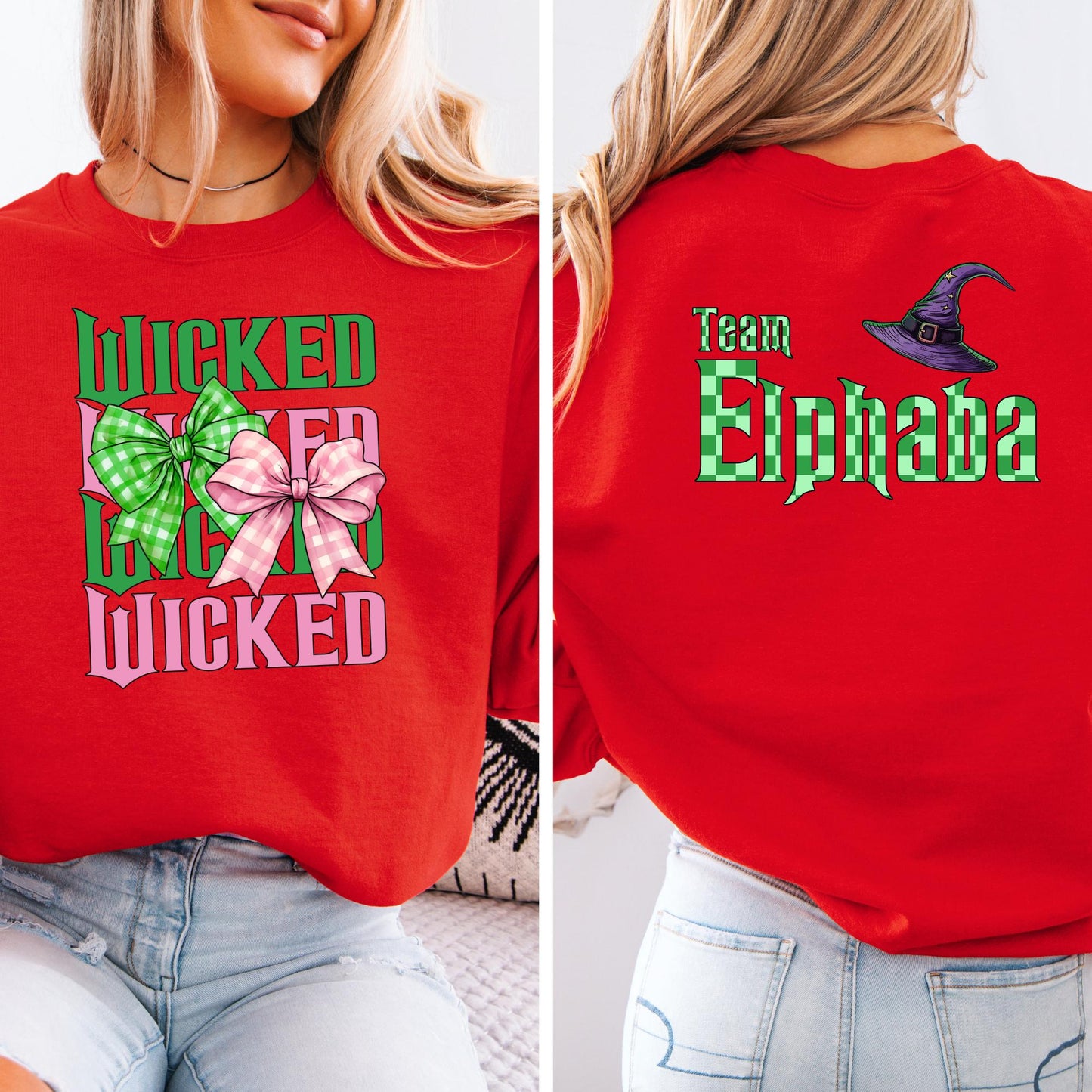 Wizard Bow Sweatshirt, For Good Wicked Sweat, Pink Green Coquette 2 Side Hoodie, Musical Movie Outfit