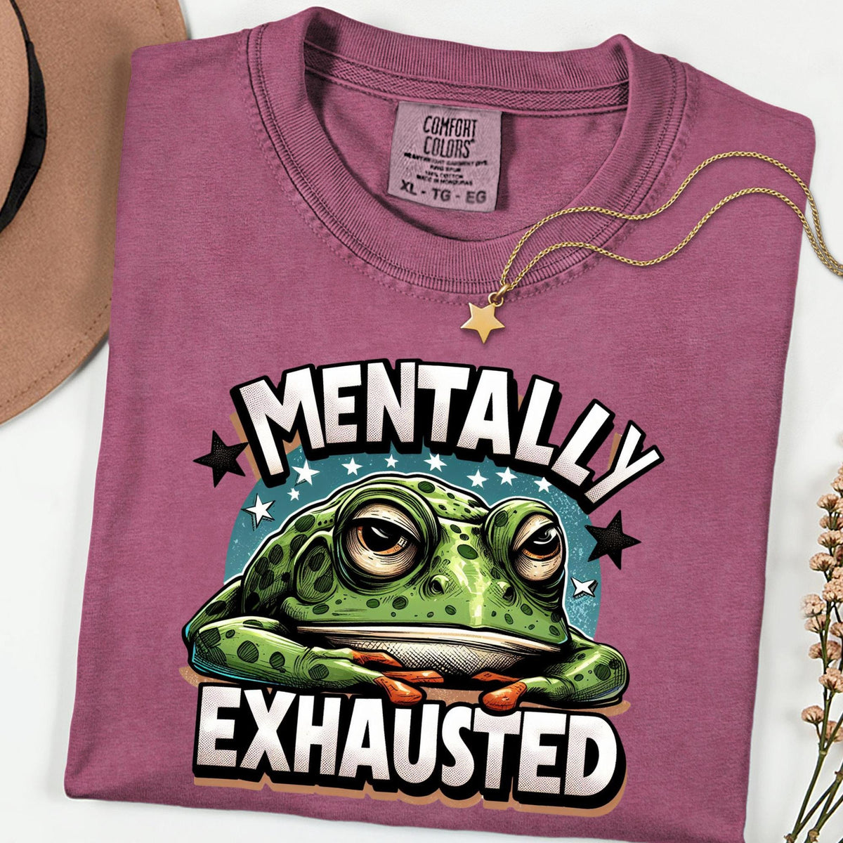Comfort Colors® Mentally Exhausted Shirt, Funny Frog Graphic Tee, Burnout Humor T Shirt, Mental Health Shirt, Introvert Comfort Tee