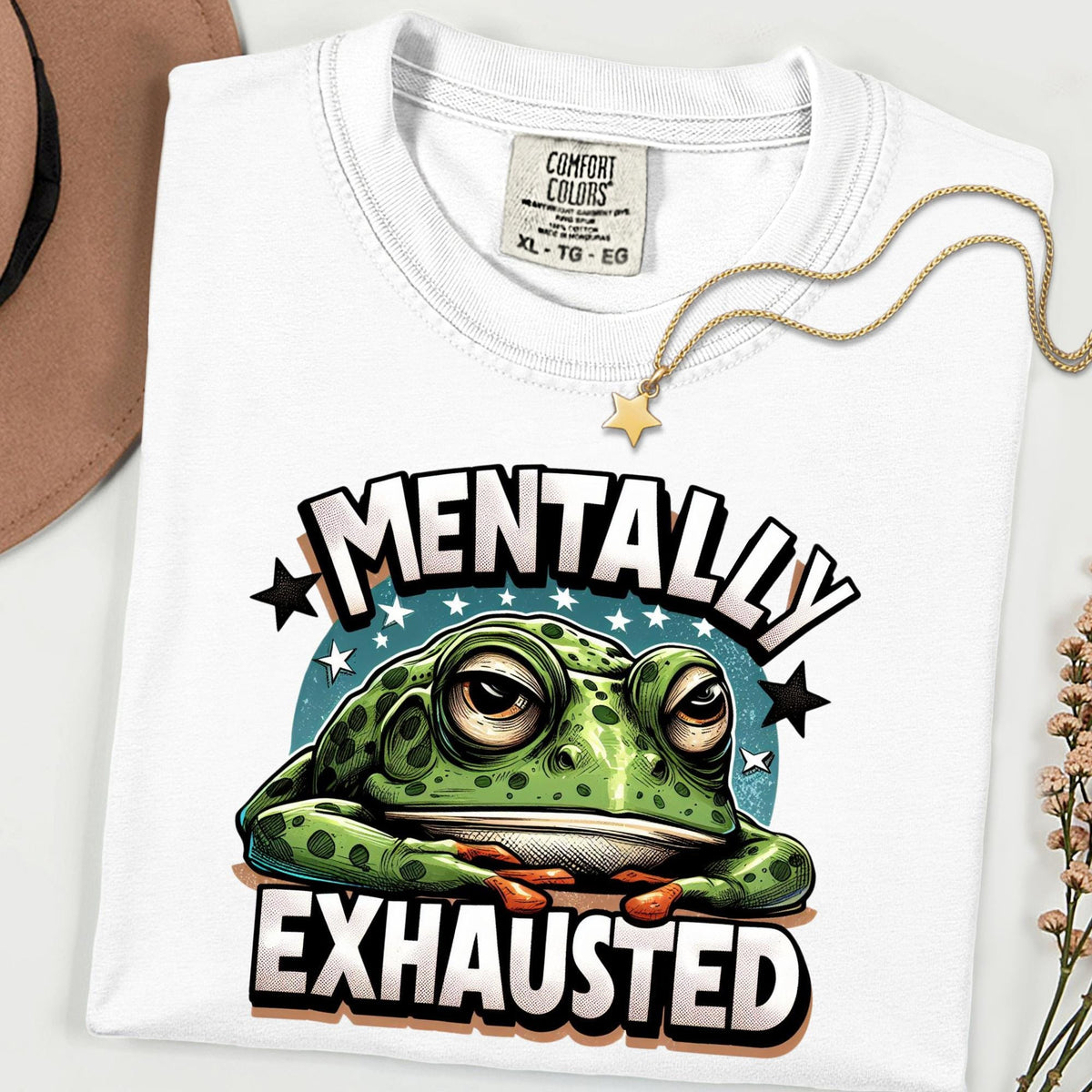 Comfort Colors® Mentally Exhausted Shirt, Funny Frog Graphic Tee, Burnout Humor T Shirt, Mental Health Shirt, Introvert Comfort Tee