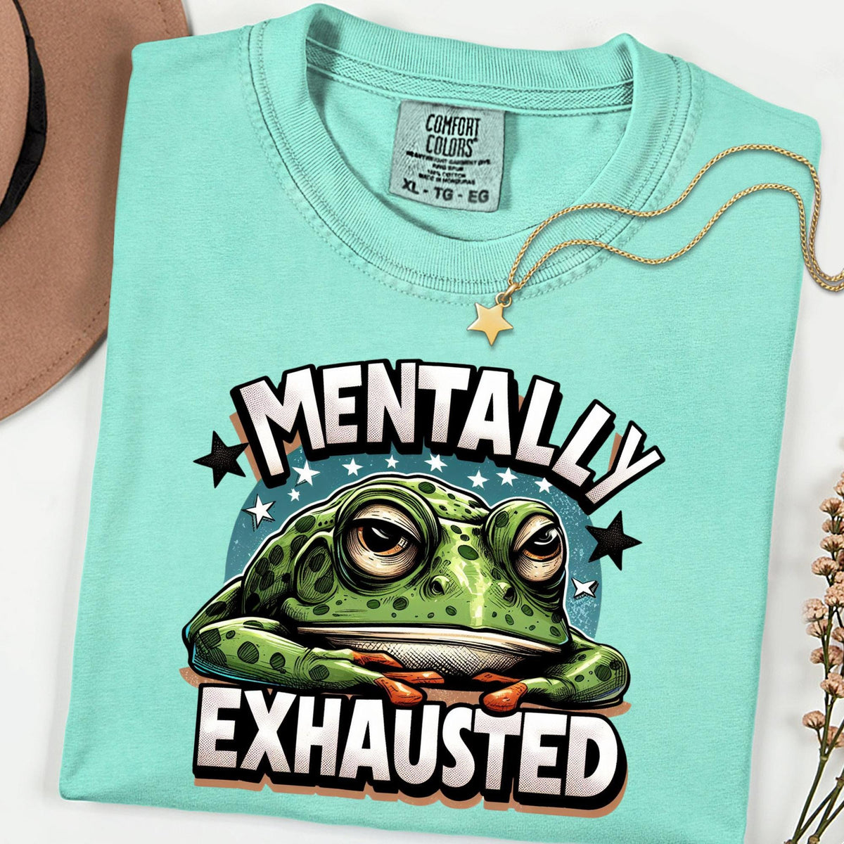 Comfort Colors® Mentally Exhausted Shirt, Funny Frog Graphic Tee, Burnout Humor T Shirt, Mental Health Shirt, Introvert Comfort Tee