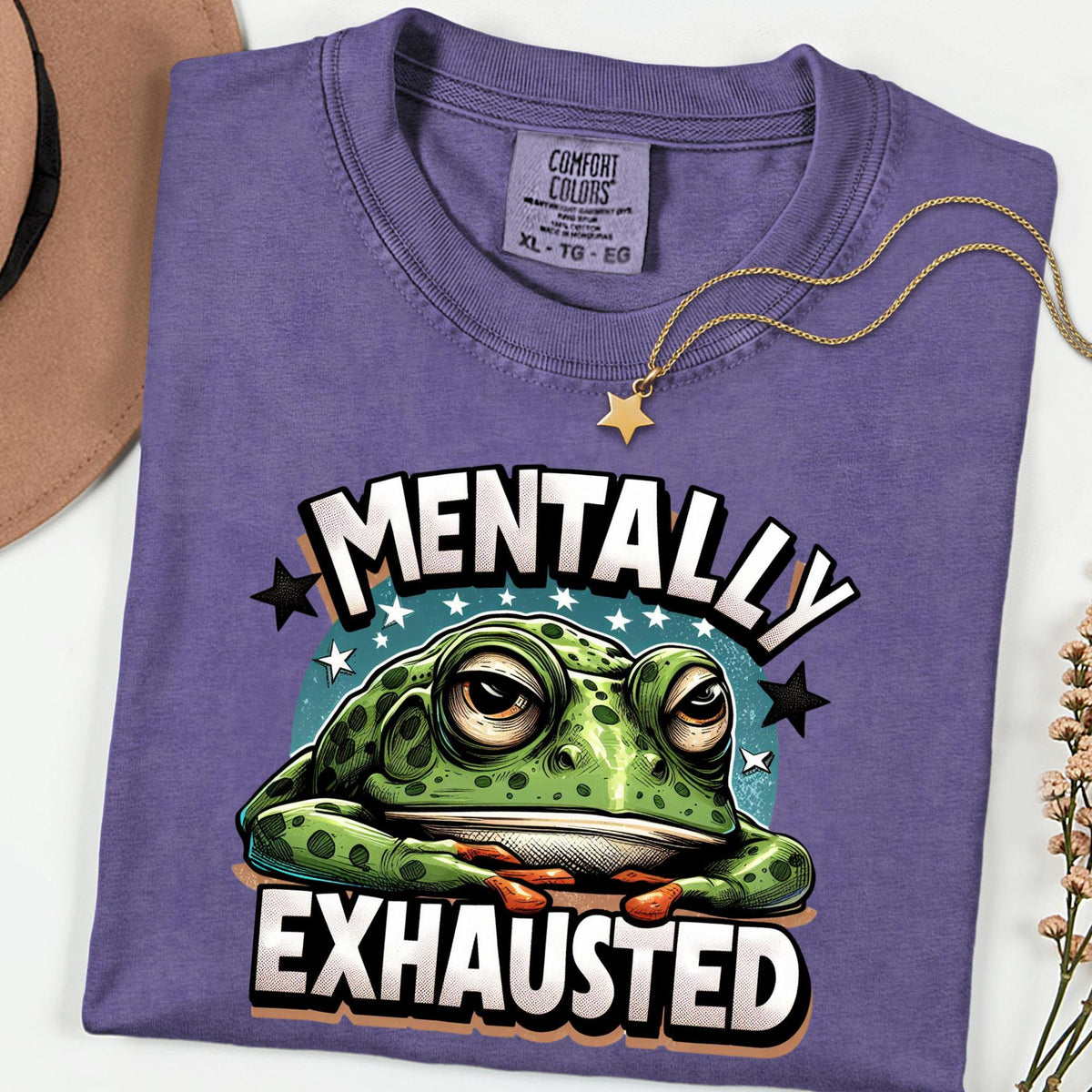 Comfort Colors® Mentally Exhausted Shirt, Funny Frog Graphic Tee, Burnout Humor T Shirt, Mental Health Shirt, Introvert Comfort Tee