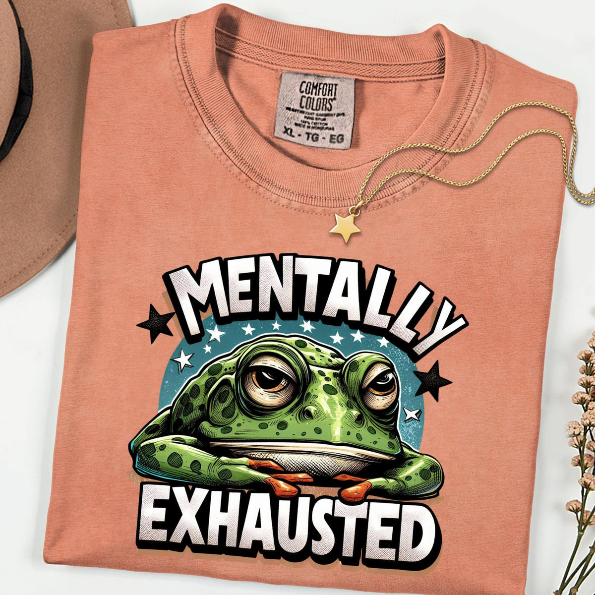Comfort Colors® Mentally Exhausted Shirt, Funny Frog Graphic Tee, Burnout Humor T Shirt, Mental Health Shirt, Introvert Comfort Tee