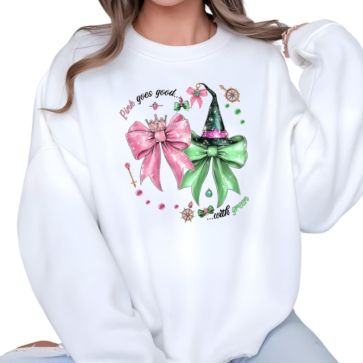 Wicked The Movie Sweatshirt, Coquette Tee, Pink & Green Glitter Broadway Hoodie, Elphaba and Glinda Sweat