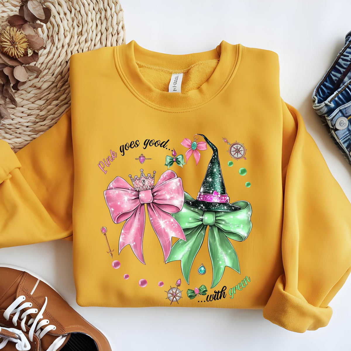 Wicked The Movie Sweatshirt, Coquette Tee, Pink & Green Glitter Broadway Hoodie, Elphaba and Glinda Sweat