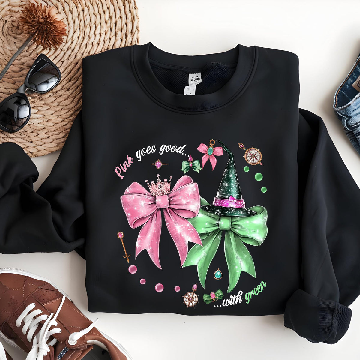 Wicked The Movie Sweatshirt, Coquette Tee, Pink & Green Glitter Broadway Hoodie, Elphaba and Glinda Sweat