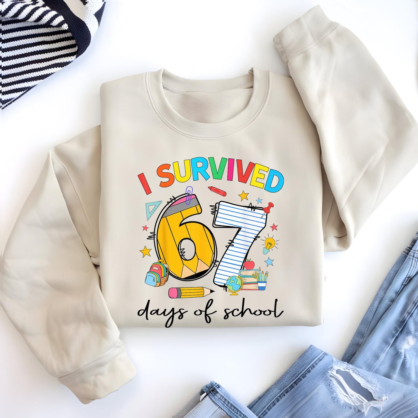 I Survived 67 Days of School Sweatshirt, Trends Six Seven Teacher Graphic Hoodie