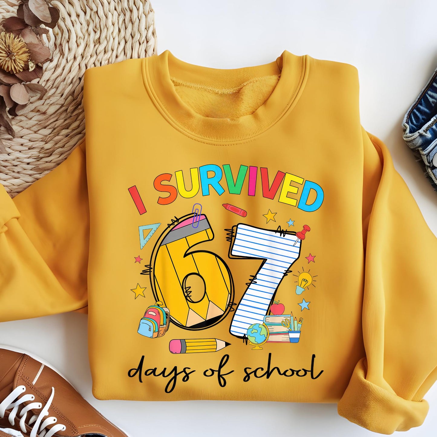 I Survived 67 Days of School Sweatshirt, Trends Six Seven Teacher Graphic Hoodie