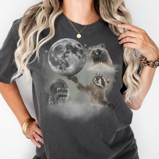 Custom Comfort Colors® Raccoons Howling To Moon Vintage Style Tshirt, Retro Funny Raccoon Shirt, Silly Raccoon Lovers Gift