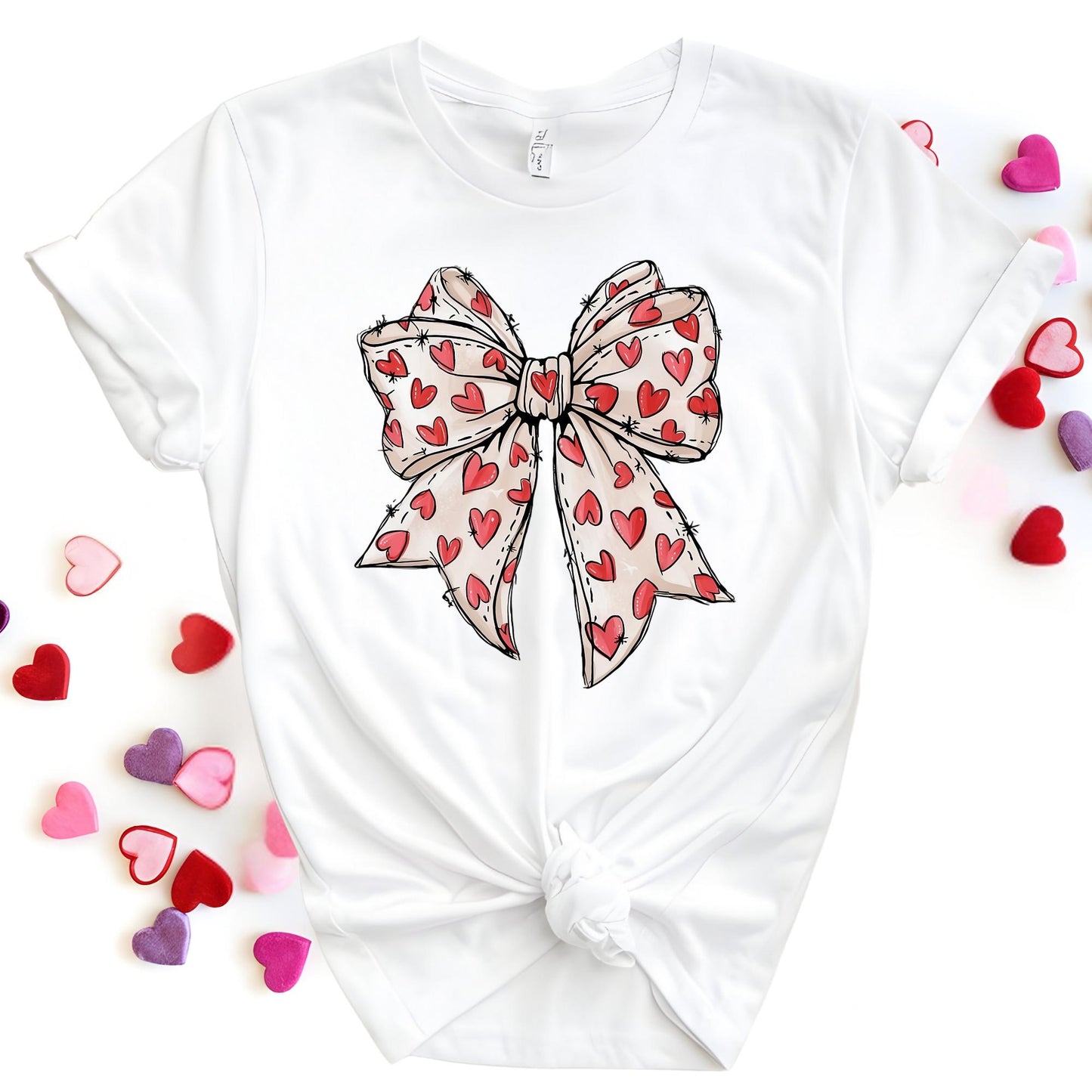 Valentine's Day Heart Bow Shirt, Valentines Bow Tee, Coquette Tshirt, Cute Valentine Gifts