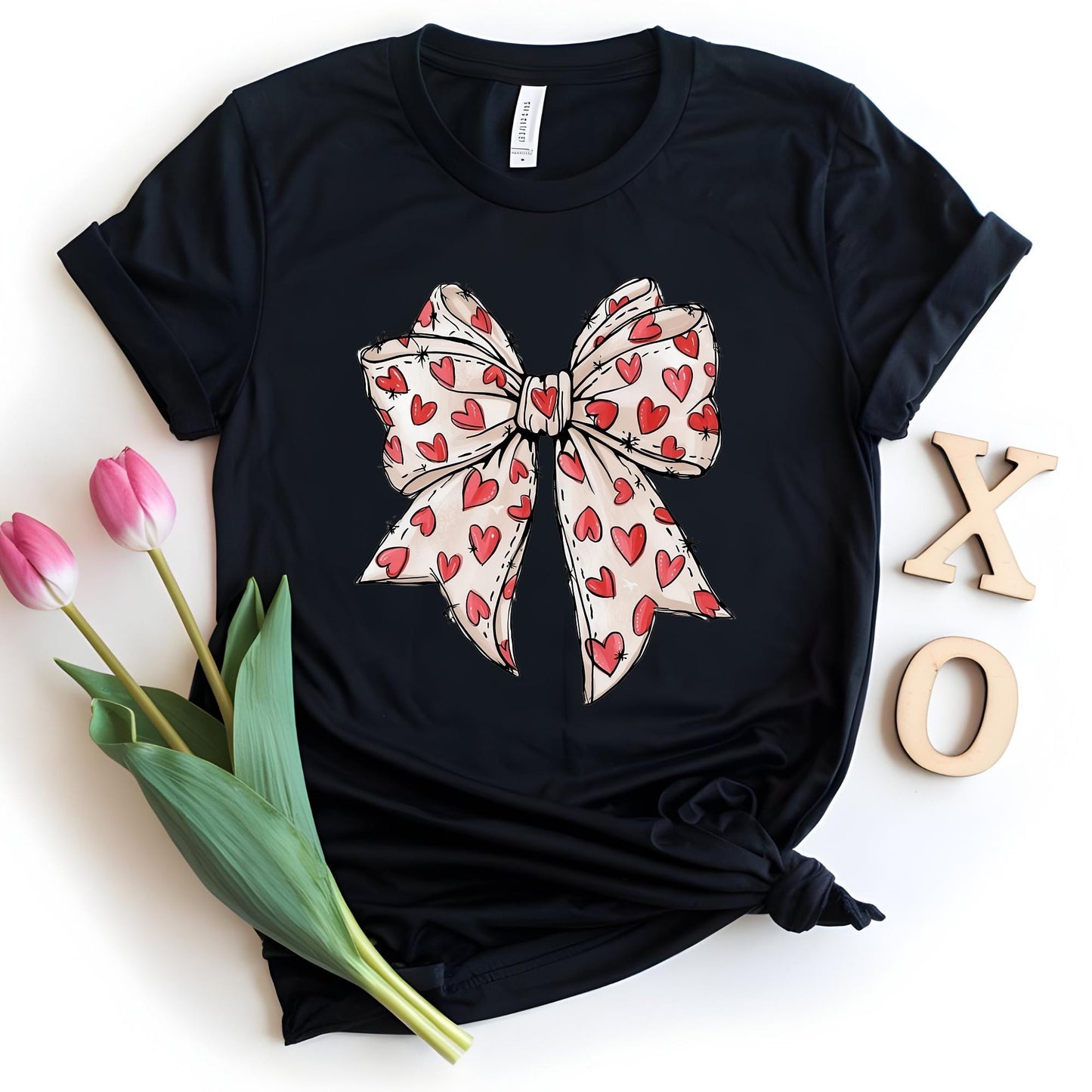 Valentine's Day Heart Bow Shirt, Valentines Bow Tee, Coquette Tshirt, Cute Valentine Gifts