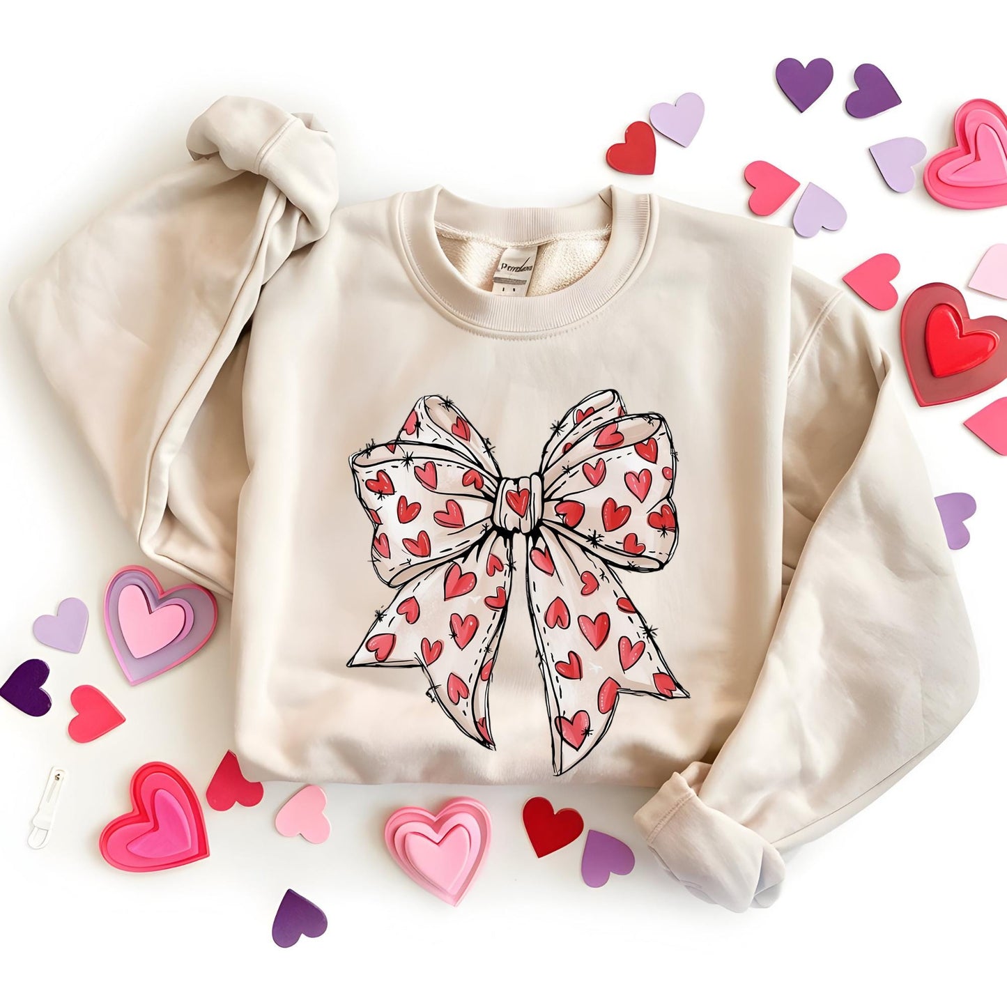 Heart Coquette Valentine's Day Sweatshirt, Retro Bow Hoodie, Love Sweat, Valentine Gifts