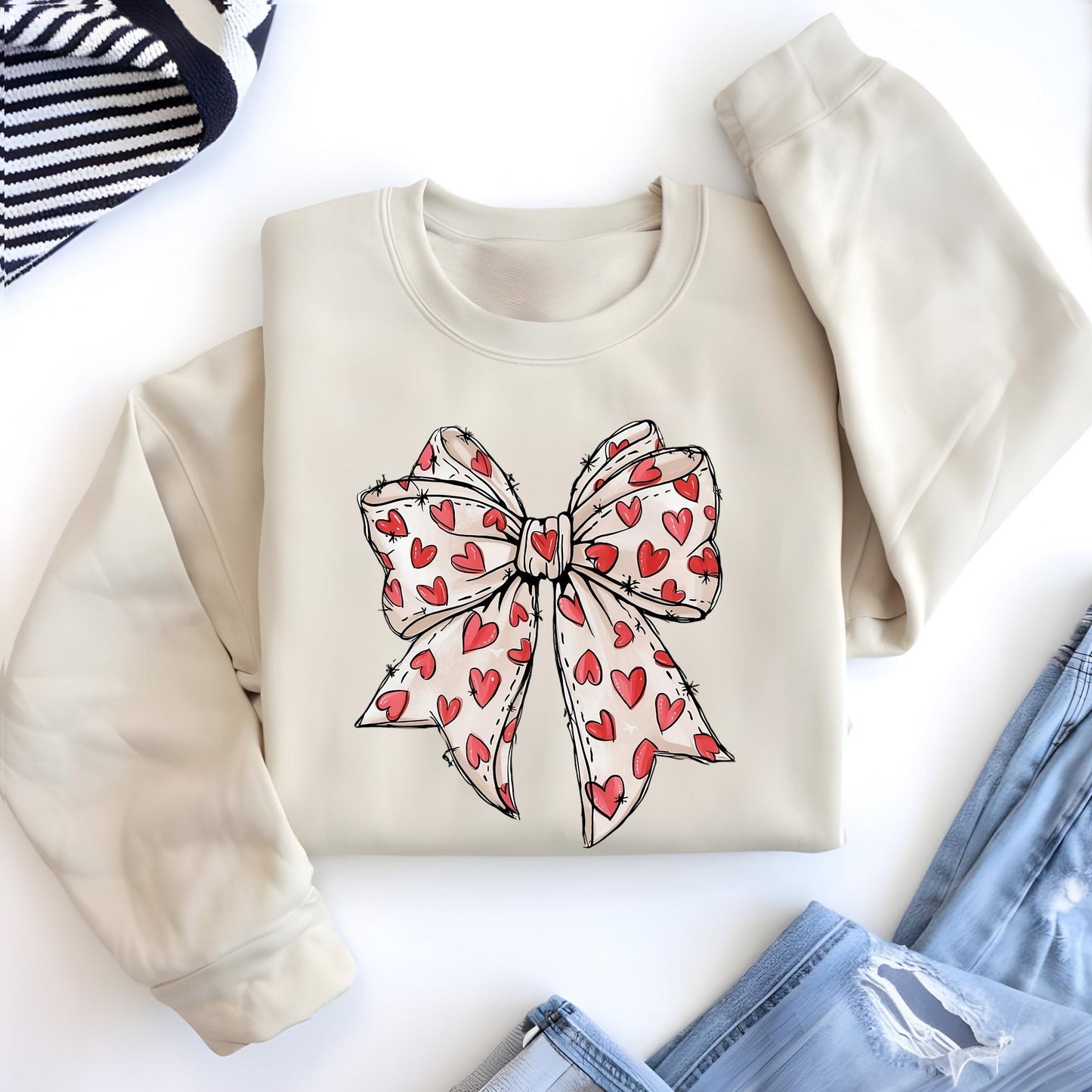 Heart Coquette Valentine's Day Sweatshirt, Retro Bow Hoodie, Love Sweat, Valentine Gifts