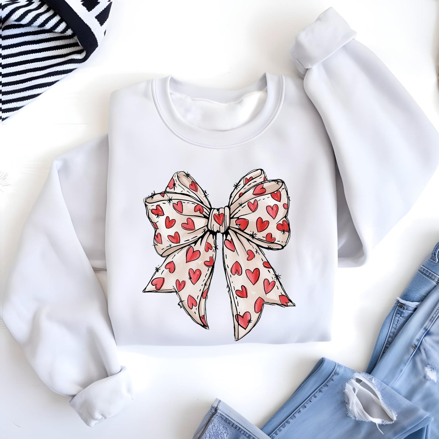 Heart Coquette Valentine's Day Sweatshirt, Retro Bow Hoodie, Love Sweat, Valentine Gifts