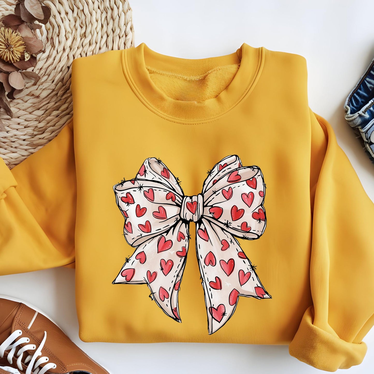 Heart Coquette Valentine's Day Sweatshirt, Retro Bow Hoodie, Love Sweat, Valentine Gifts