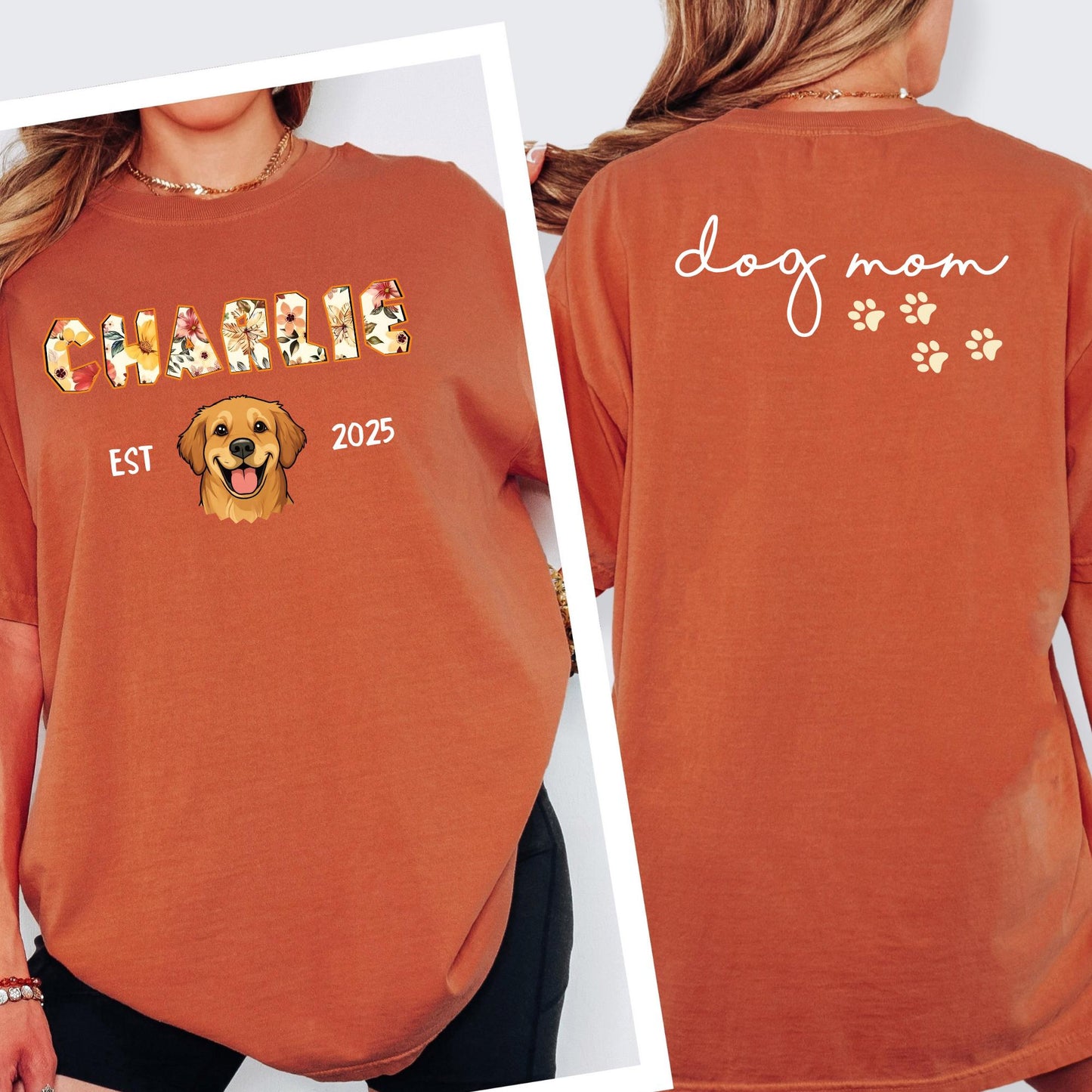 Custom Comfort Colors® Dog Mom Shirt, Personalized 2 Sides Pet Portrait Tshirt, Customizable Cat Mom Dad Tee