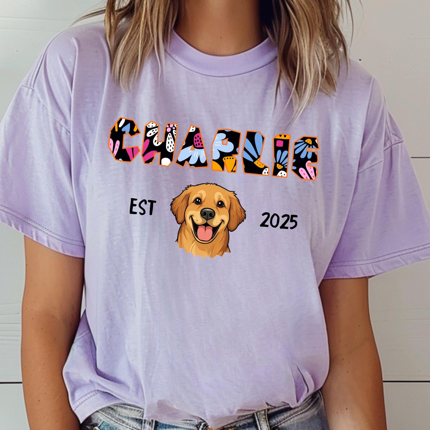 Custom Comfort Colors® Dog Mom Shirt, Personalized 2 Sides Pet Portrait Tshirt, Customizable Cat Mom Dad Tee