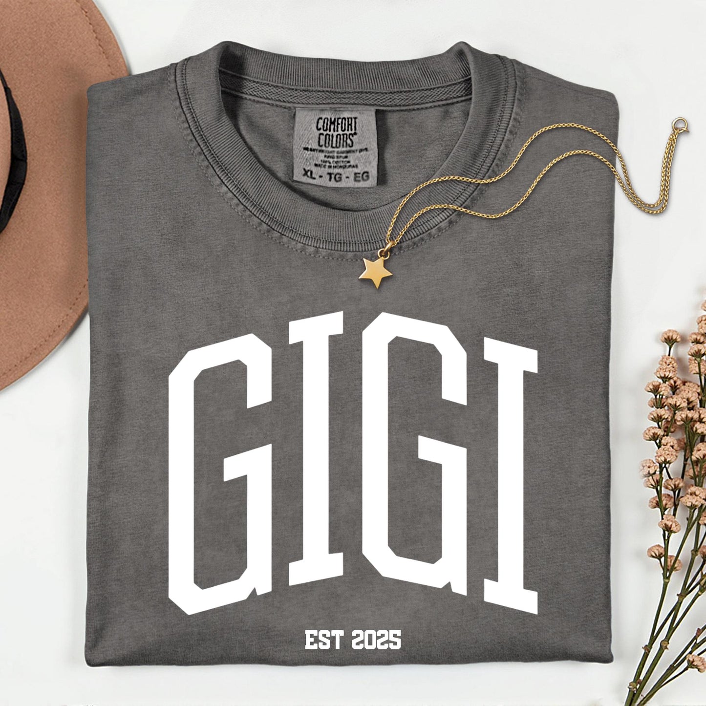 Custom Comfort Colors® Gigi Shirt, Personalized EST Date Grandma Tee, Gift For Grandmas, Pregnancy Reveal Outfit, Mother's Day Gifts