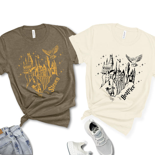 Personalized Wizard Castle Shirt, Magical Owl Custom Tshirt, Magic Lover Tee