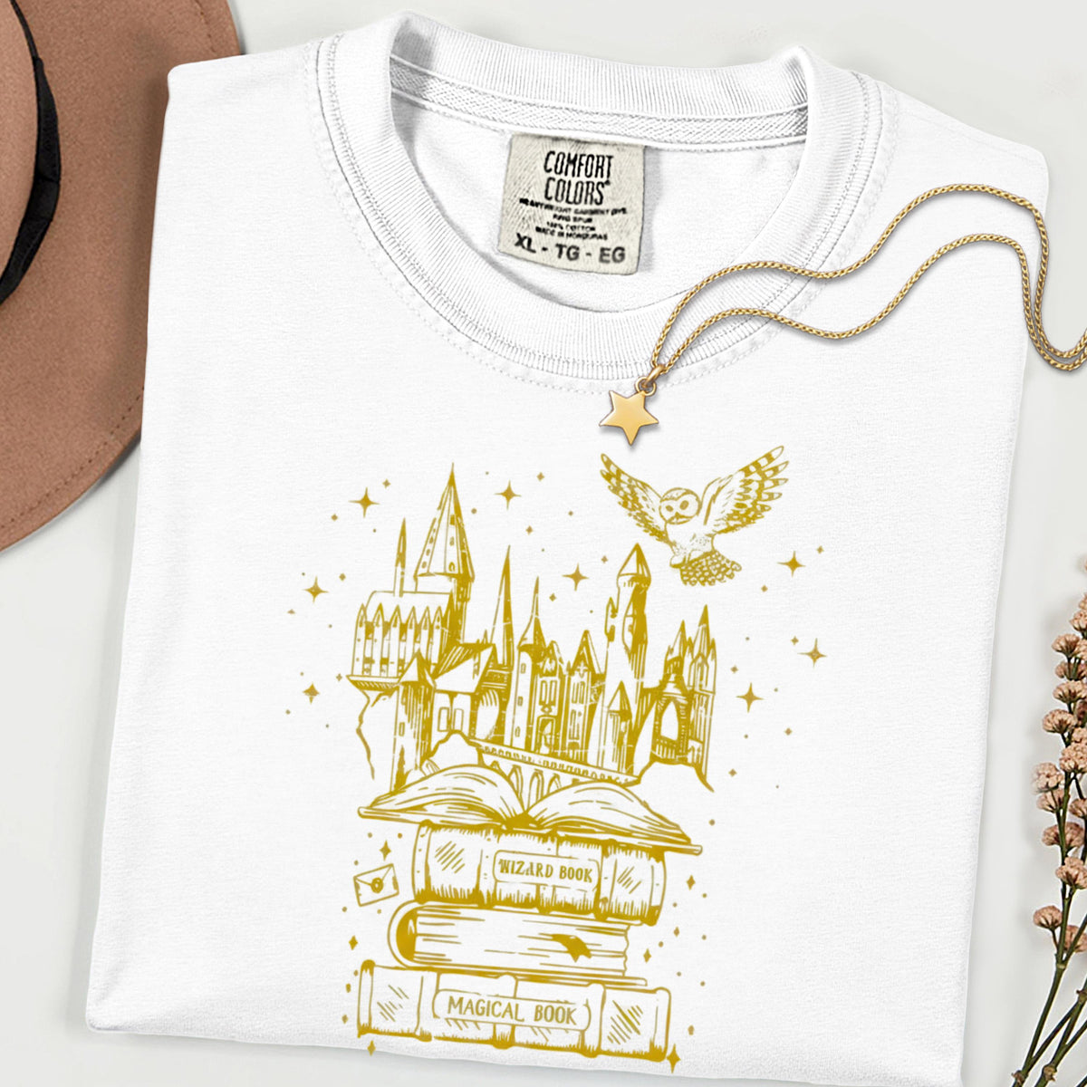 Wizard Castle Comfort Colors® Shirt, Magical Book Graphic Tee, Fantasy Owl T Shirt, Witchy Aesthetic Shirt, Cozy Book Lover Tee