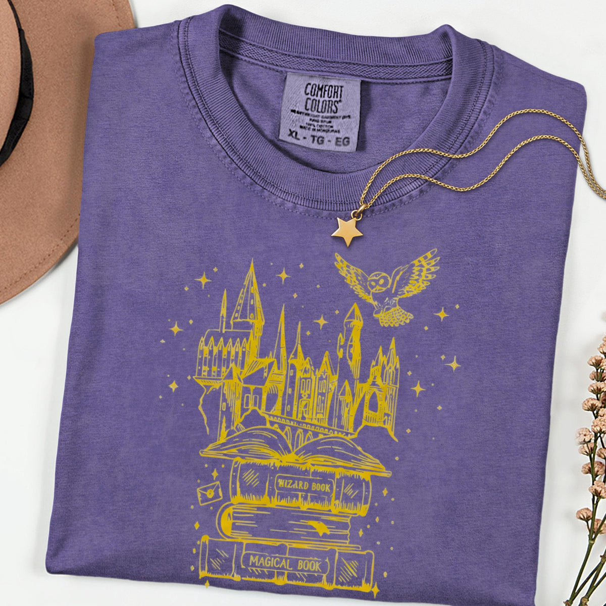 Wizard Castle Comfort Colors® Shirt, Magical Book Graphic Tee, Fantasy Owl T Shirt, Witchy Aesthetic Shirt, Cozy Book Lover Tee