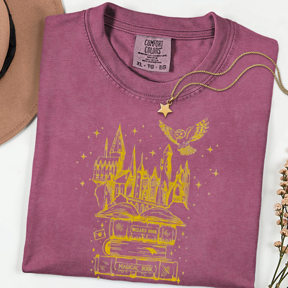 Wizard Castle Comfort Colors® Shirt, Magical Book Graphic Tee, Fantasy Owl T Shirt, Witchy Aesthetic Shirt, Cozy Book Lover Tee