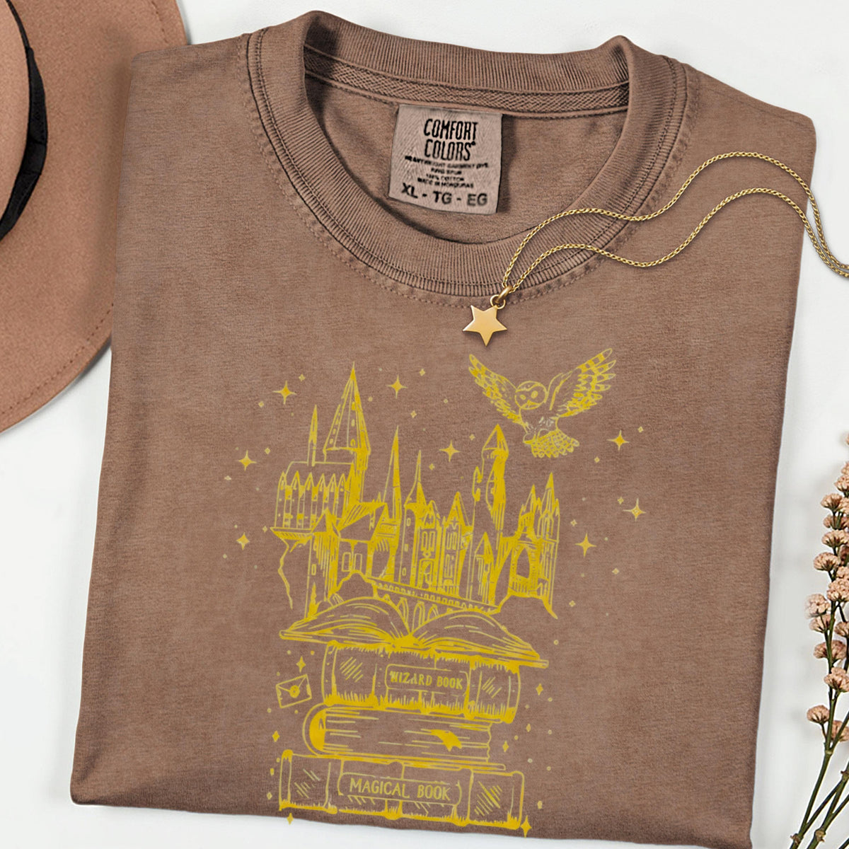 Wizard Castle Comfort Colors® Shirt, Magical Book Graphic Tee, Fantasy Owl T Shirt, Witchy Aesthetic Shirt, Cozy Book Lover Tee