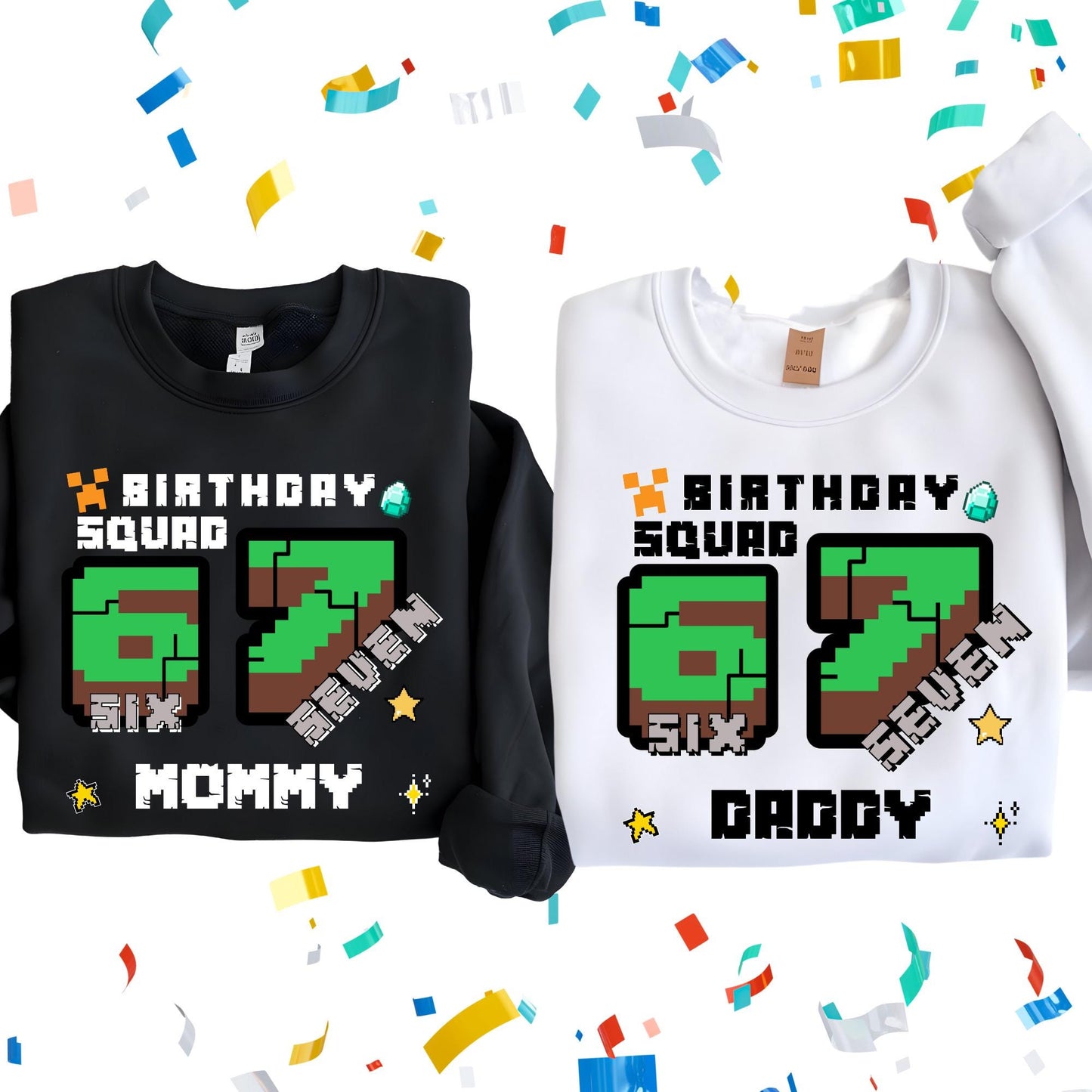 Personalized Gamer 6 7 Sweatshirt, I Was Six Now I Am Seven Birthday Squad Sweat, Pixel Meme Hoodie