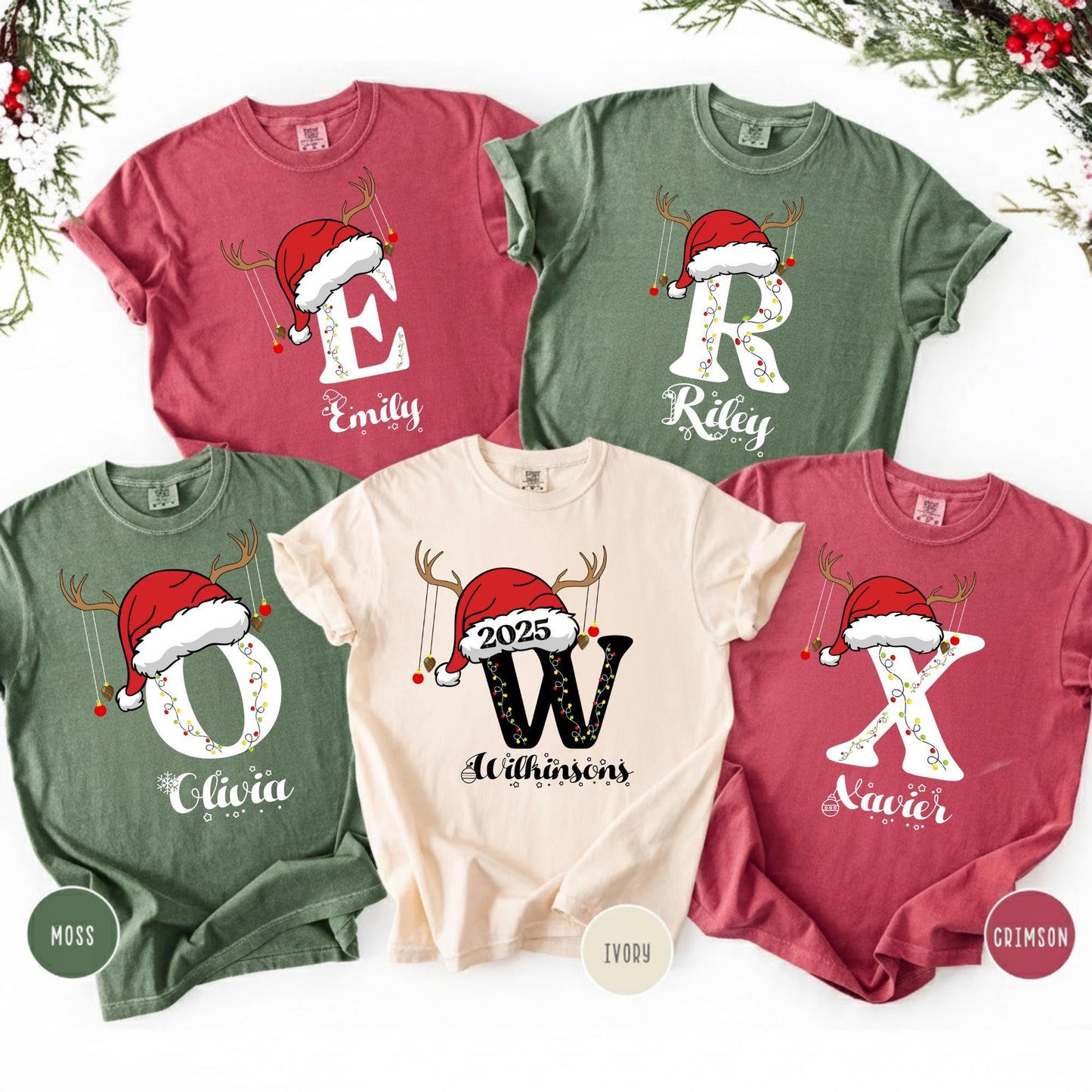 Comfort Colors® Christmas Letters Shirt, Custom Family Name Matching Tee