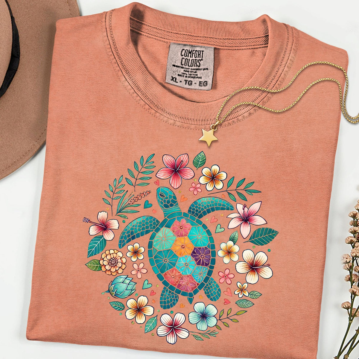 Comfort Colors® Turtle Shirt, Floral Sea Turtle Tee, Boho Nature T Shirt, Garment Dyed Tee, Ocean Lover Gift