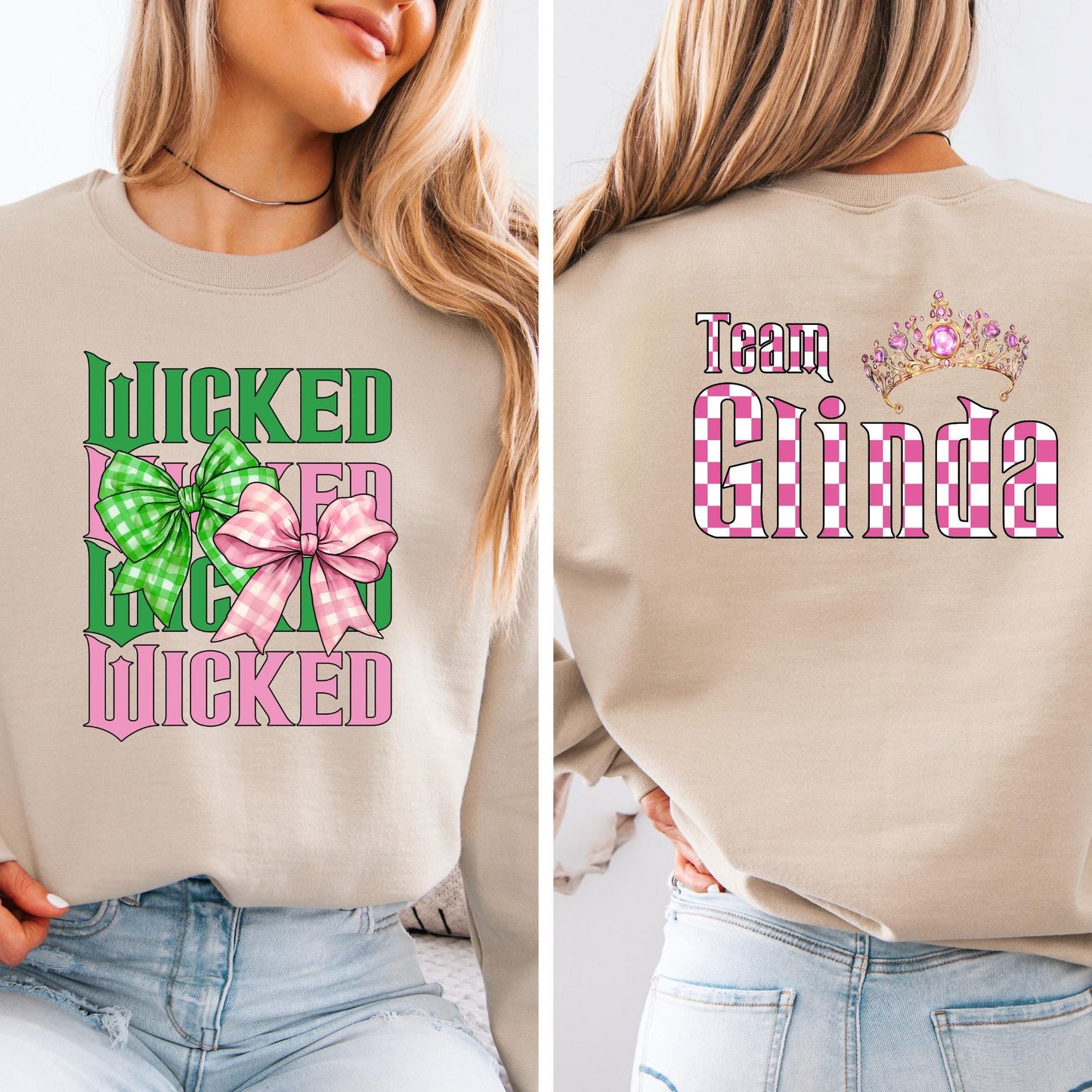 Wizard Bow Sweatshirt, For Good Wicked Sweat, Pink Green Coquette 2 Side Hoodie, Musical Movie Outfit