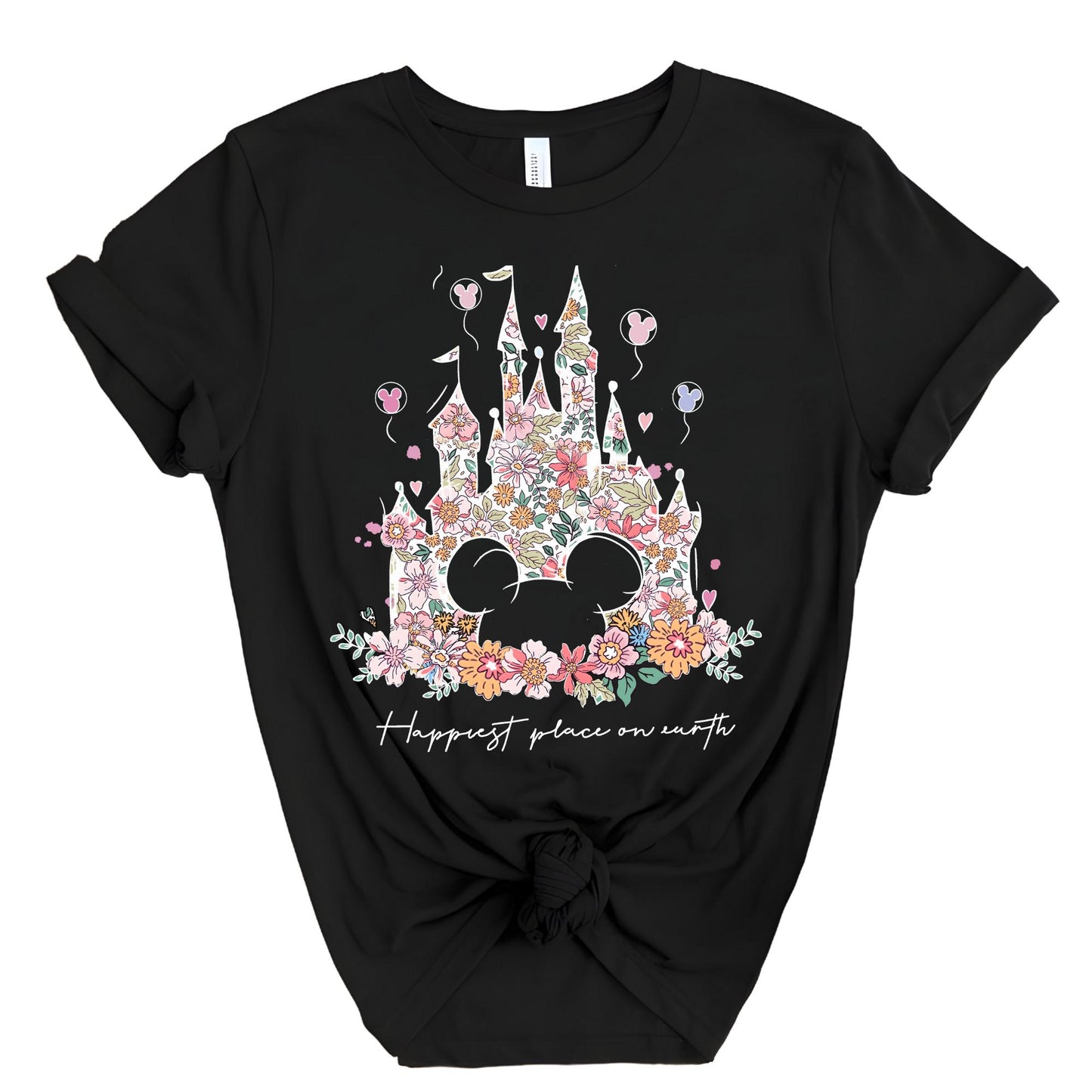Disney Shirt Happiest Place On Earth Tee Magic Kingdom Tshirt Matching Retro Floral Disney Castle Shirts