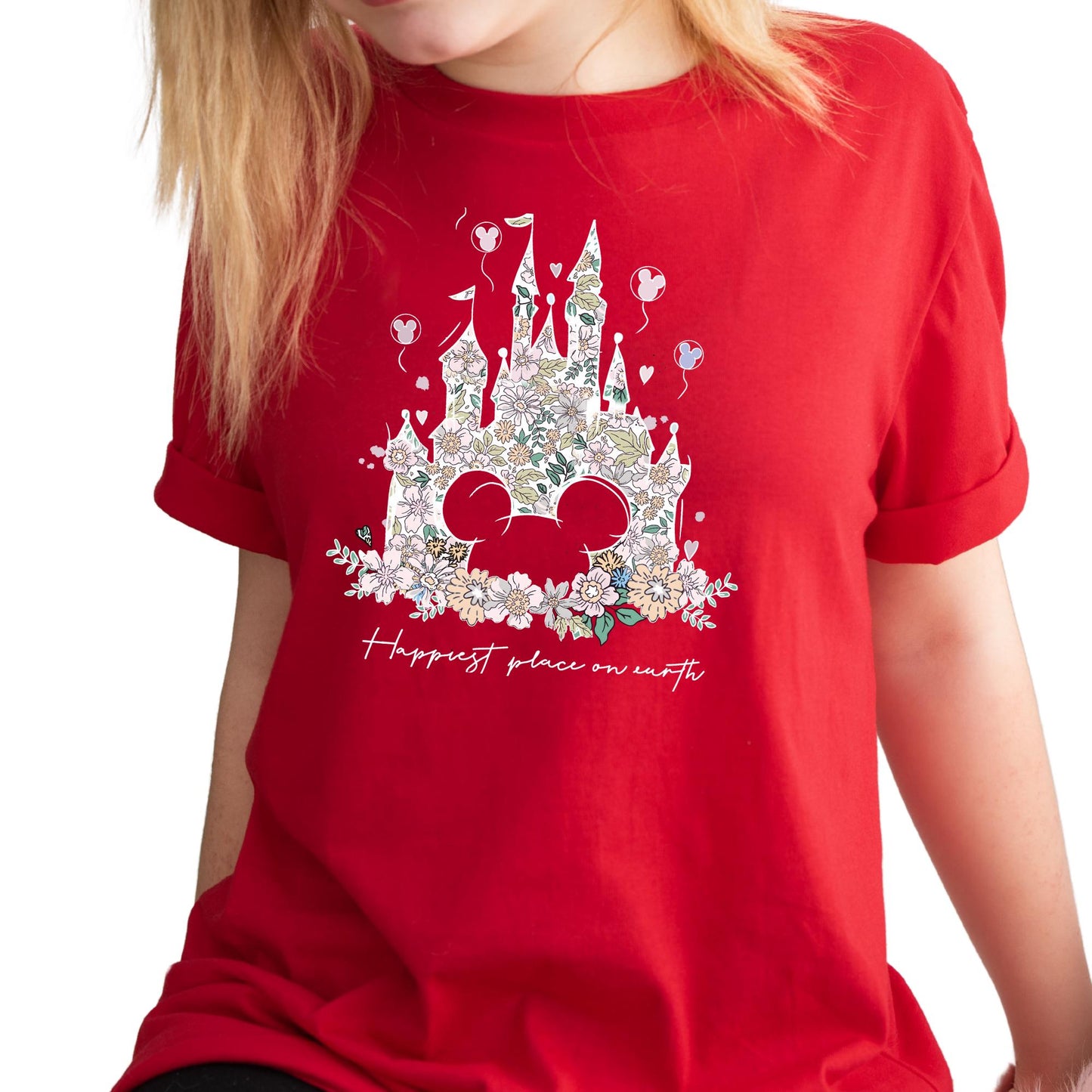 Disney Shirt Happiest Place On Earth Tee Magic Kingdom Tshirt Matching Retro Floral Disney Castle Shirts