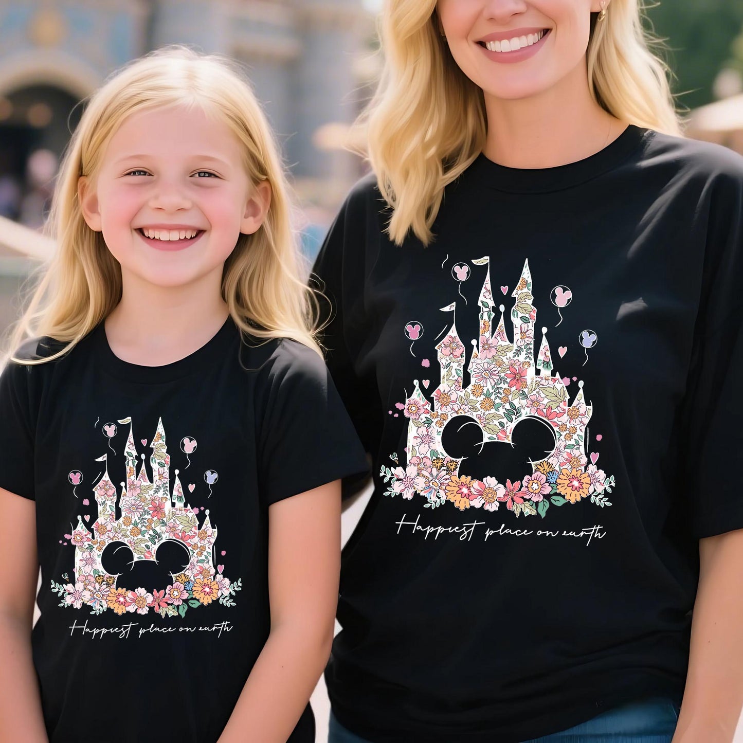 Disney Shirt Happiest Place On Earth Tee Magic Kingdom Tshirt Matching Retro Floral Disney Castle Shirts