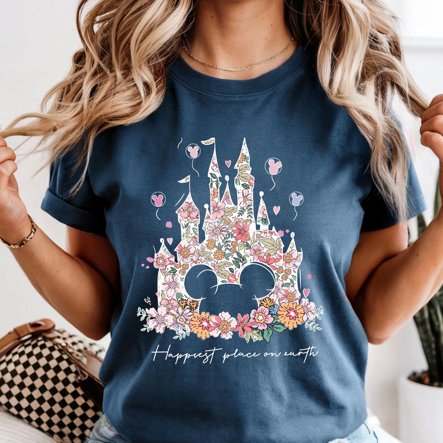 Comfort Colors® Disney Shirt Happiest Place On Earth Tee Cute Retro Floral Magical Castle Long Sleeve Shirt