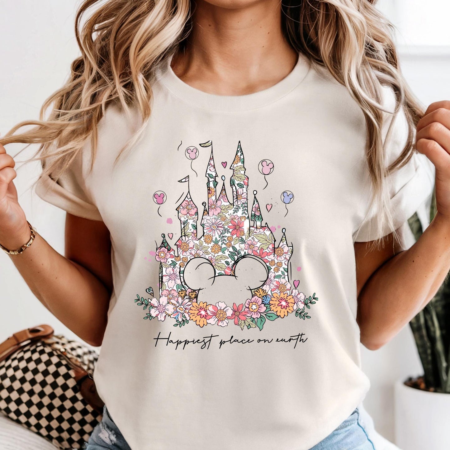 Comfort Colors® Disney Shirt Happiest Place On Earth Tee Cute Retro Floral Magical Castle Long Sleeve Shirt