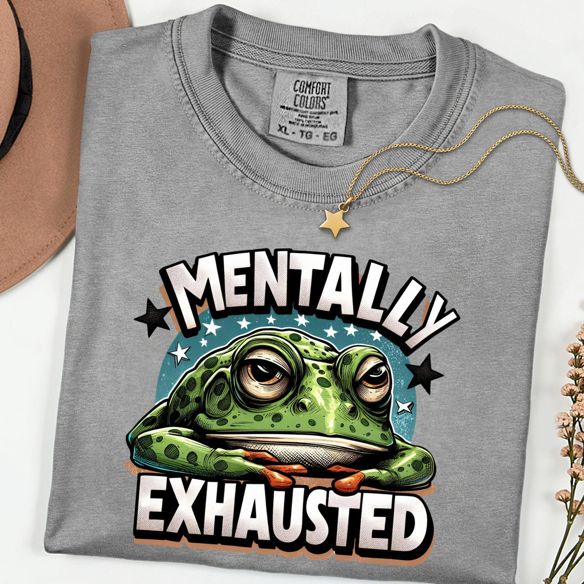 Comfort Colors® Mentally Exhausted Shirt, Funny Frog Graphic Tee, Burnout Humor T Shirt, Mental Health Shirt, Introvert Comfort Tee