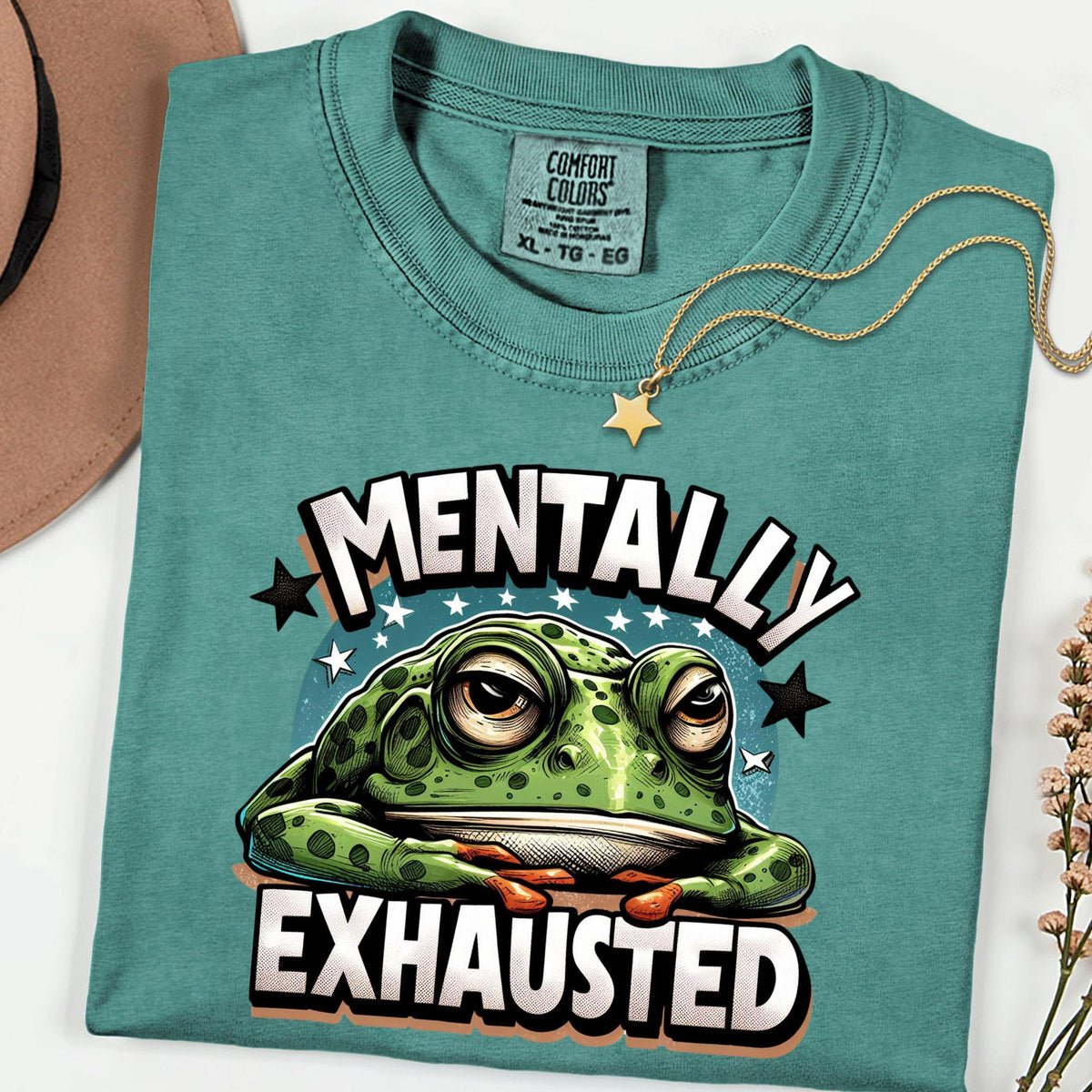 Comfort Colors® Mentally Exhausted Shirt, Funny Frog Graphic Tee, Burnout Humor T Shirt, Mental Health Shirt, Introvert Comfort Tee